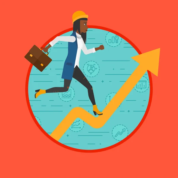 Woman running on growth graph vector illustration — Stockvector