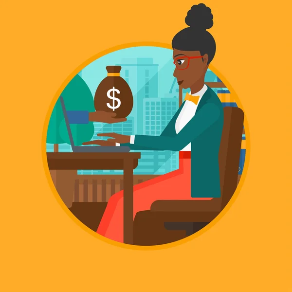 Woman earning money from online business. — Stock Vector