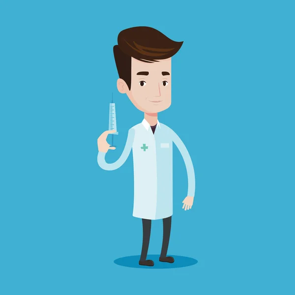 Dokter spuit vectorillustratie te houden. — Stockvector