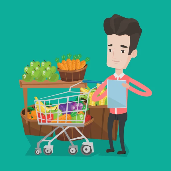 Hombre con ilustración vectorial lista de compras . — Archivo Imágenes Vectoriales