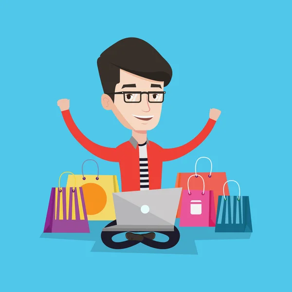 Hombre compras ilustración vector en línea . — Vector de stock