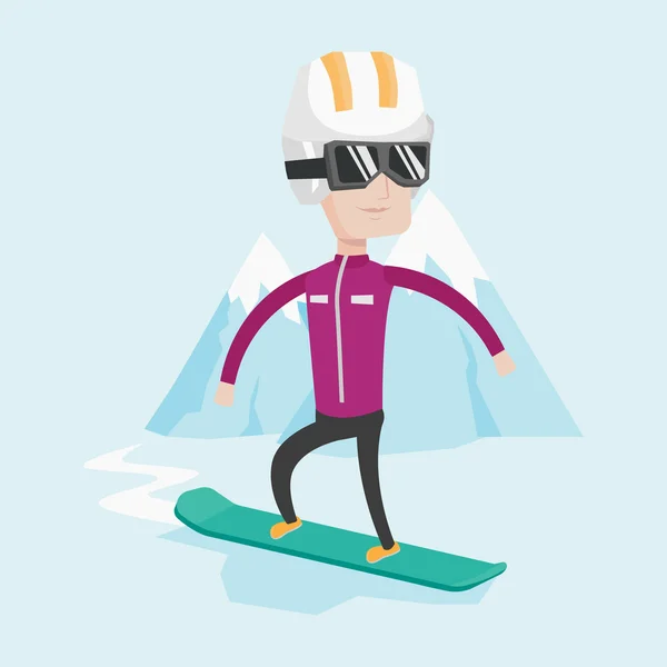 Jovem homem snowboard vetor ilustração . — Vetor de Stock