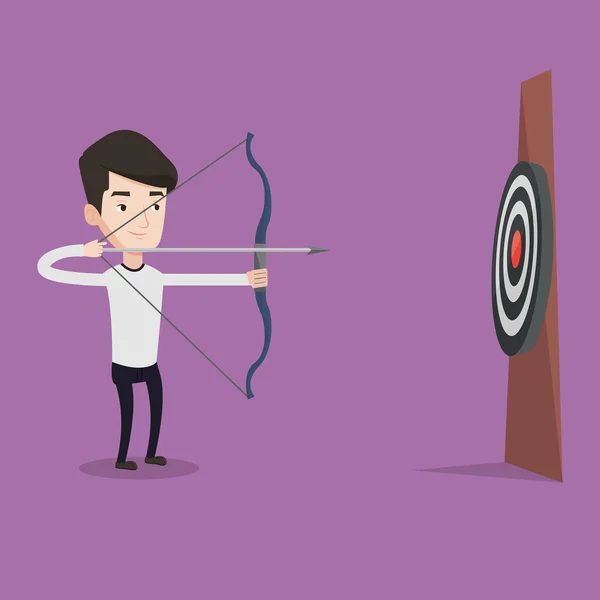 Archer aiming with bow and arrow at the target. — Stock Vector