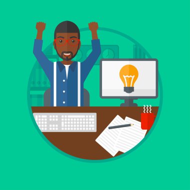 İş fikri olan yaratıcı heyecanlı adam.