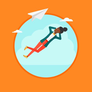 İş kadını bulut vektör çizim üzerinde yalan.