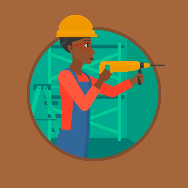 Worker with hammer drill vector illustration. — ストックベクタ