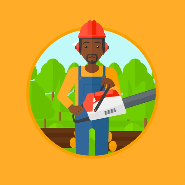 Woodcutter with chainsaw vector illustration. — Wektor stockowy