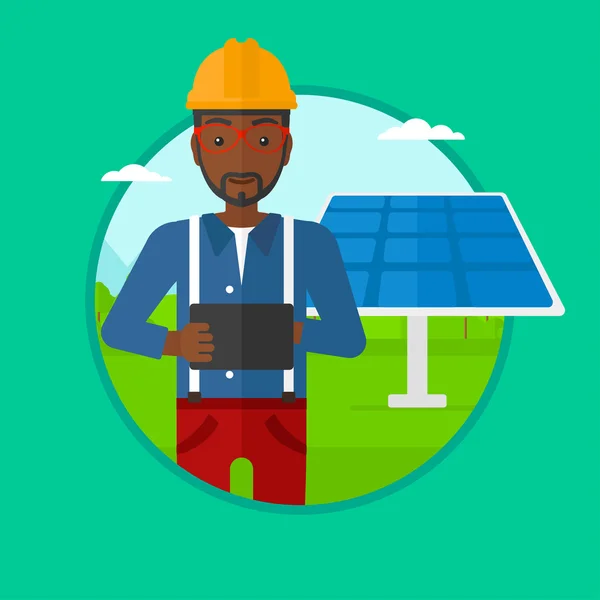 Hombre trabajador de planta de energía solar . — Archivo Imágenes Vectoriales