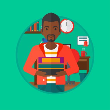 Kitap vektör illüstrasyon yığını tutan öğrenci.