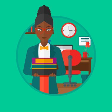 Kitap vektör illüstrasyon yığını tutan öğrenci.