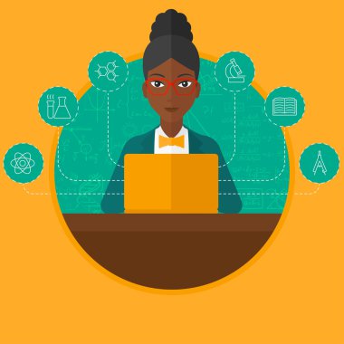 Dizüstü vektör çizim üzerinde çalışma öğrenci.