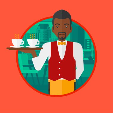 Bardak coffeee veya çay tepsisiyle tutan garson.