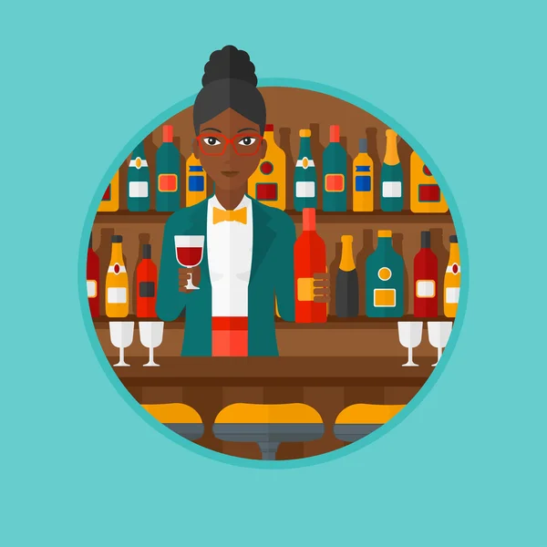 Barman staande aan de bar teller. — Stockvector