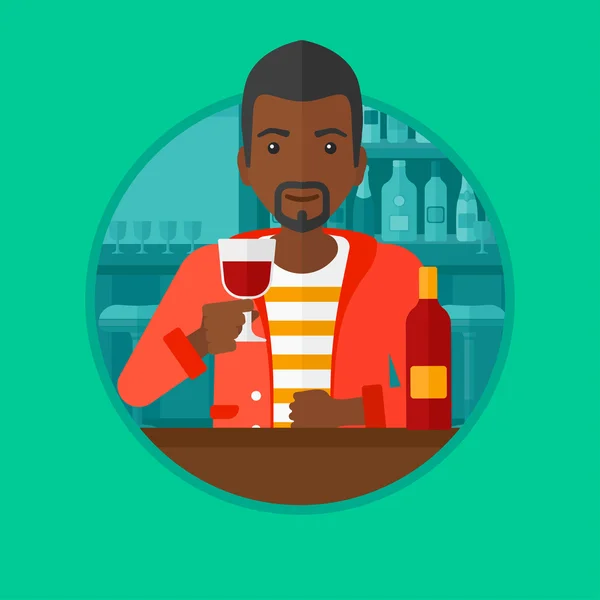 Uomo che beve vino al ristorante . — Vettoriale Stock