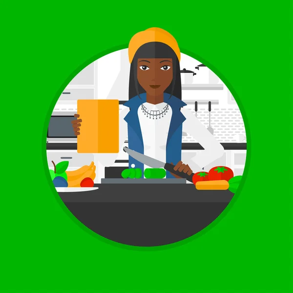 Mujer cocinando ensalada vegetal saludable . — Vector de stock