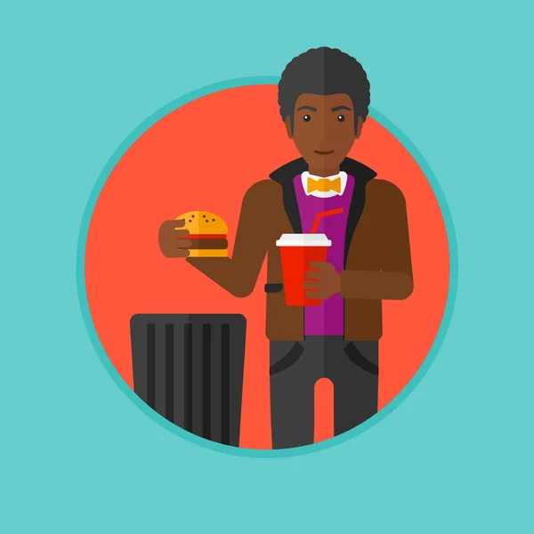 Homem jogando junk food vector ilustração . —  Vetores de Stock