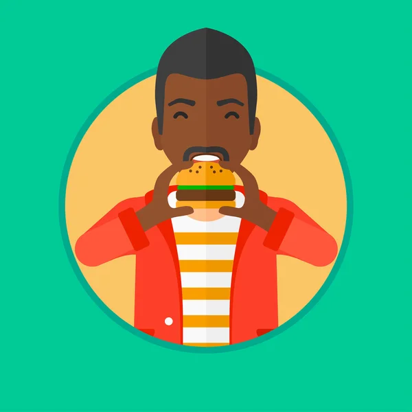 Man eten hamburger vectorillustratie. — Stockvector