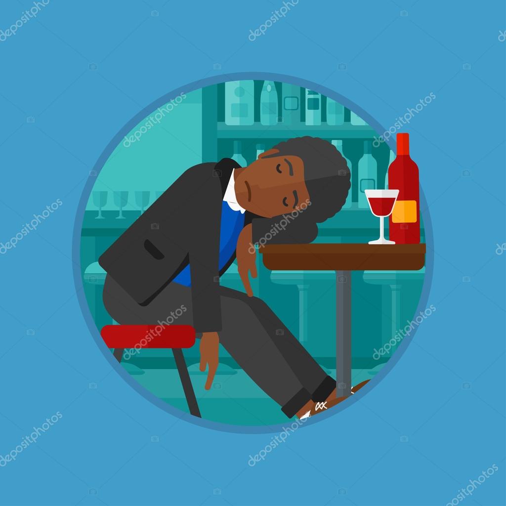 Drunk man sleeping in bar vector illustration. Stock Illustration by ...
