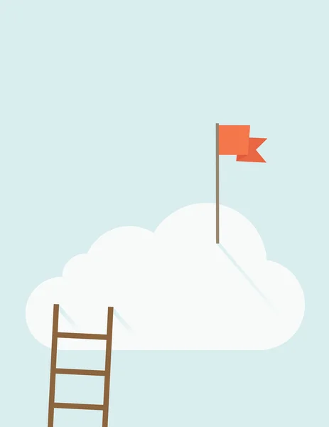 Ladder with red flag on top of the cloud — Stock Photo, Image