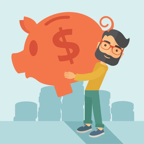 Man with his big piggy bank — Stock Photo, Image