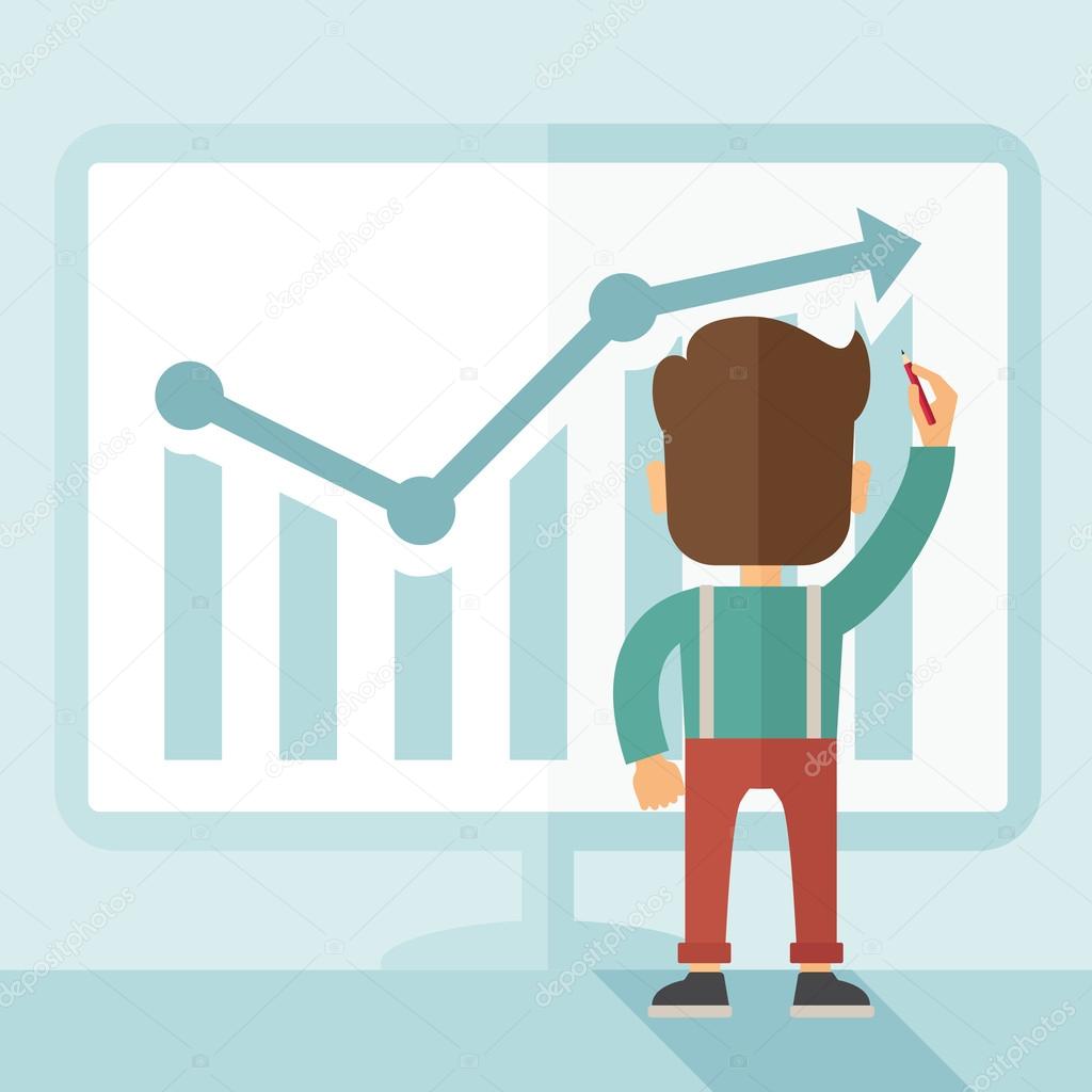 Successful businessman with a chart going up