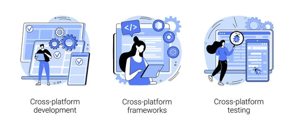 Ilustrasi vektor konsep abstrak sistem operasi cross-platform. - Stok Vektor