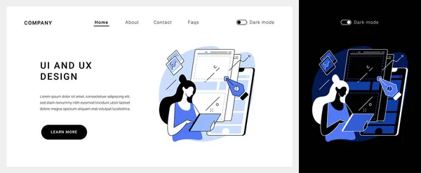 Interfejs użytkownika i strona lądowania koncepcji wektora projektu UX. — Wektor stockowy