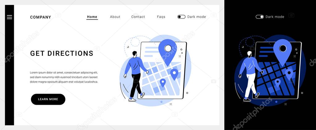 Get directions vector concept landing page.