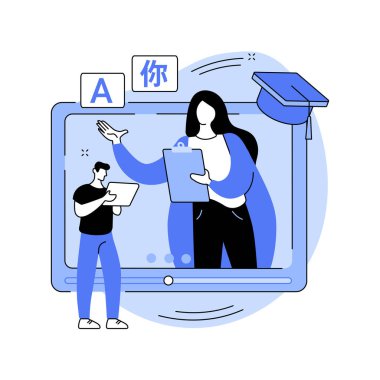 Çevrimiçi dil öğretimi soyut konsept vektör illüstrasyonu.