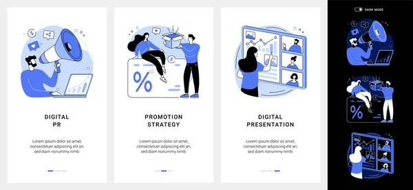 Campanha de marketing online aplicativo móvel UI kit. — Vetor de Stock