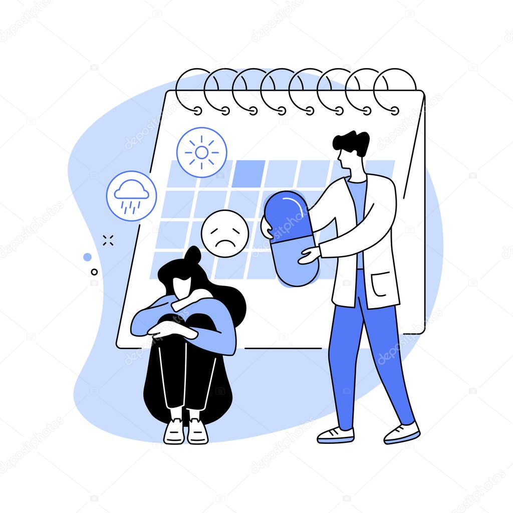 Seasonal affective disorder treatment abstract concept vector illustration.