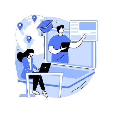 Küresel online eğitim soyut konsept vektör çizimi. E-öğrenme araçları, internet eğitim ağı, dijital kurs, uzaktan eğitim, bireysel öğrenme planı, soyut metafora erişim.