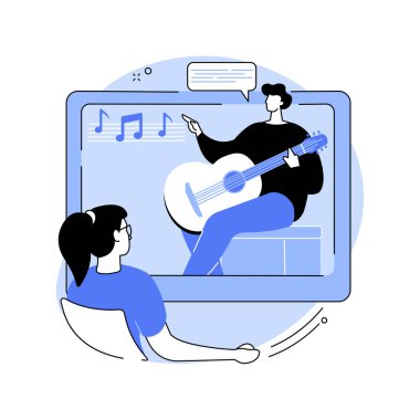 Çevrimiçi müzik dersleri soyut konsept vektör çizimi. Canlı video konferansı, müzik öğretmeni, covid karantina, online özel uygulama, profesyonel tavsiye, evde soyut metafor kal.