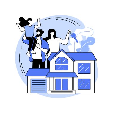 Aile evi soyut konsept vektör çizimi. Tek aile ayrı ev, aile evi, tek konut, belediye evi, özel konut, ipotek kredisi, peşinat soyut metafor.
