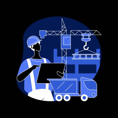 Modern inşaat makineleri soyut konsept vektör çizimi. İnşaat alanı için ağır ekipman, kiralık, karanlık mod metaforunun korunması ve mühendisliği için endüstriyel ve ağır ekipman.