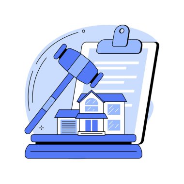 Müzayede evi soyut konsept vektör çizimi. Konut ve ticari mülkiyet açık artırması, mal varlığı online alım-satım, özel teklif, art arda teklifler, iş müzayedeleri soyut metafor.