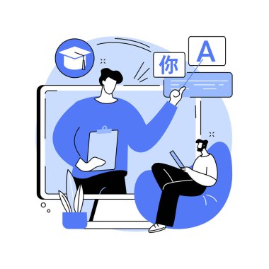 Yabancı dil atölyesi soyut konsept vektör çizimi. Yabancı dil öğrenme grubu, anadil konuşma kursu, profesyonel çevirmen, kolay İngilizce, çevrimiçi eğitim soyut metafor.