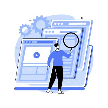 Özelleştirme soyut konsept vektör illüstrasyonunu kopyala. optimizasyon hizmeti, menü çubuğu sekmesi, şirket web sitesi, web sayfası geliştirme, UI tasarımı, SEO işi, arama motoru soyut metaforu.