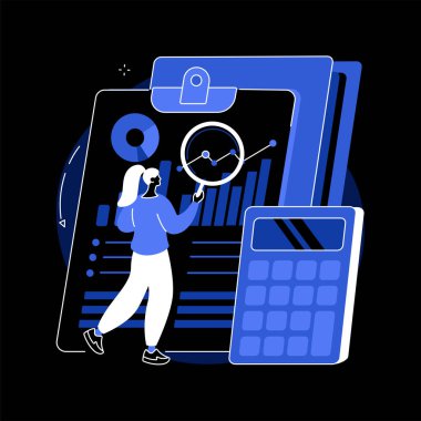 Denetim hizmeti soyut konsept vektör çizimi. Muhasebe firması, mali yönetim servisi, iç denetim, danışmanlık şirketi, iş sınavı, yönetim karanlık mod metaforu.