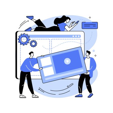 İniş sayfası oluşturma soyut konsept vektör çizimi. İniş sitesi, tanıtım sayfası, web geliştirme servisi, tasarım şablonları, ipucu oluşturma, dijital pazarlama aracı soyut metafor.