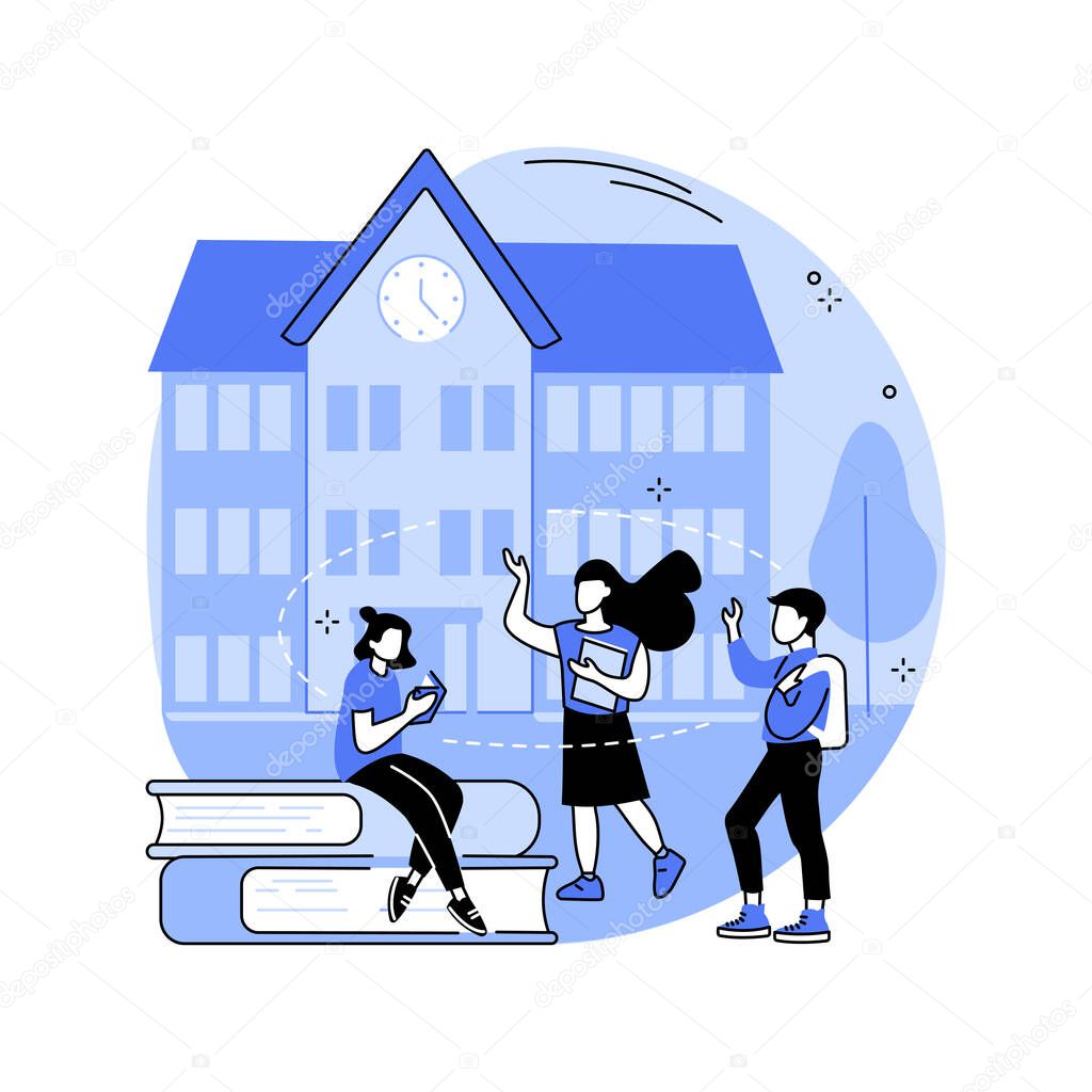 Socialization of pupils abstract concept vector illustration. Socialization in classroom, inclusivity program, school environment, pupils social interaction, peers play together abstract metaphor.