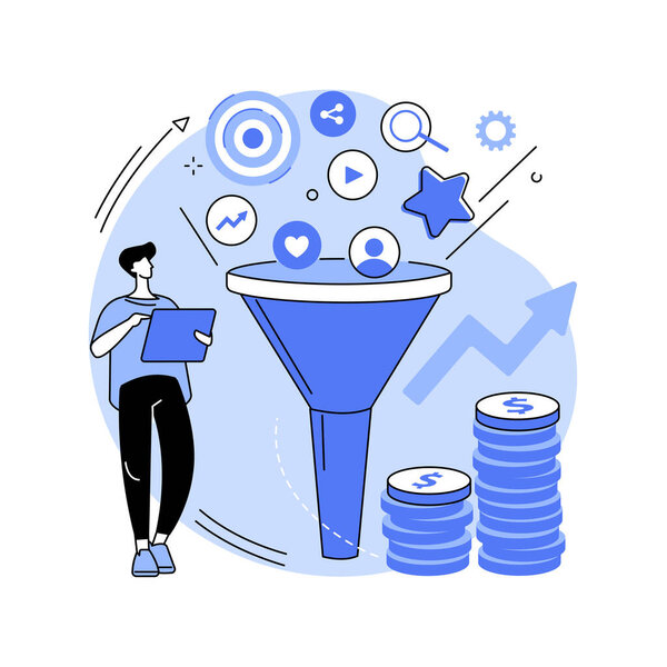 Marketing funnel abstract concept vector illustration.