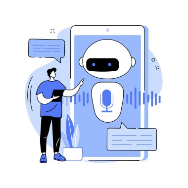 Chatbot ses kontrollü sanal yardımcı soyut konsept vektör çizimi.