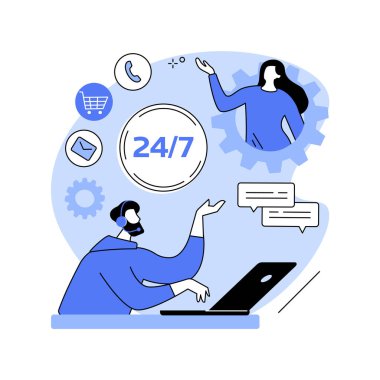 24-7 servis soyut konsept vektör çizimi.