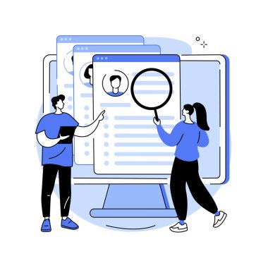 Sanal iş fuarı konsept vektör çizimi. Sanal işe alma ajansı, online işe alma etkinliği, dijital insan kaynakları, iş teklifi, açık pozisyon fuarı web sitesi, profesyonel kariyer soyut metaforu.