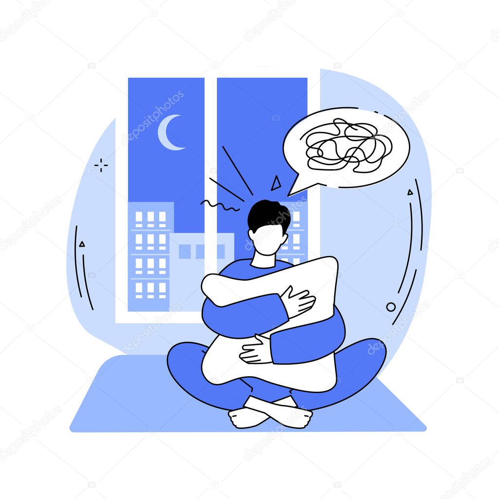 Sleep disturbances abstract concept vector illustration. Insomnia treatment, clinical diagnostic, digital overload, sleeping disorder, alerted pattern, rem, mental health abstract metaphor.