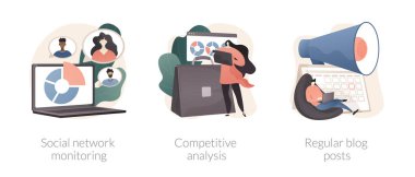 Pazarlama ve PR soyut konsept vektör çizimleri.