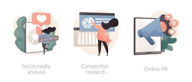 Dijital pazarlama ajansı hizmetleri soyut konsept vektör çizimleri.