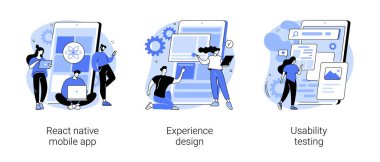 Mobil uygulama geliştirme süreci soyut konsept vektör çizimleri.