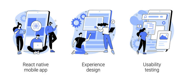 Абстрактные векторные иллюстрации процесса разработки мобильных приложений.